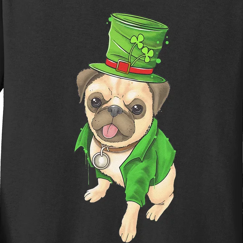 St. Pugtricks Day Pug With A Leprechaun Hat & Shamrock Gift Kids Long Sleeve Shirt