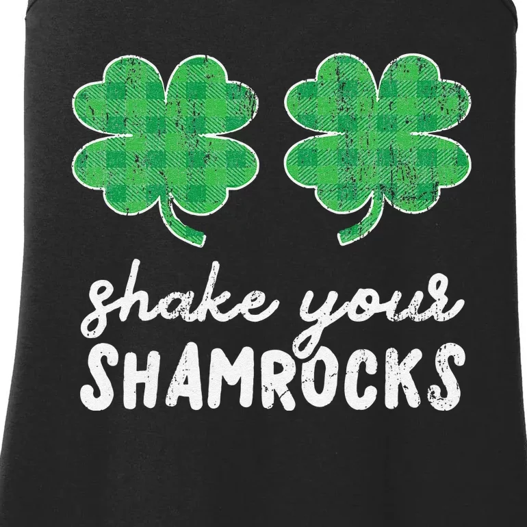 St Patrick's Day Shake Your Shamrocks Buffalo Plaid Clover Ladies Essential Tank