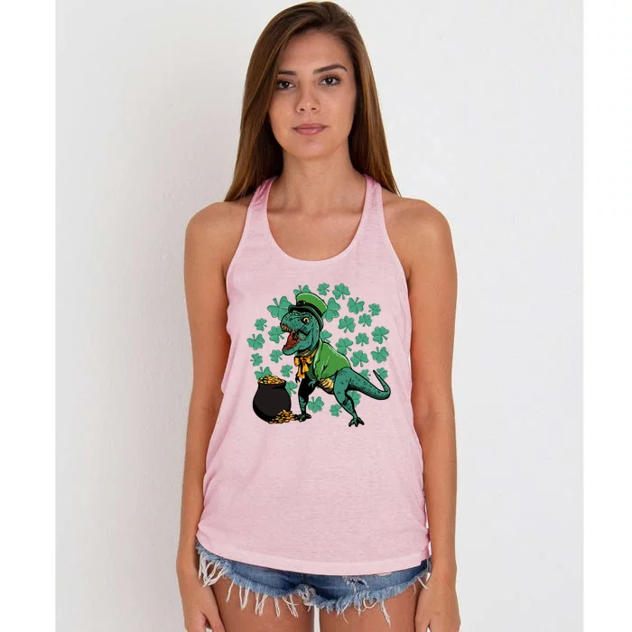 St Patrick's Day Funny Dinosaur Tgiftrex Happy St Pat Trex Day Gift Women's Knotted Racerback Tank