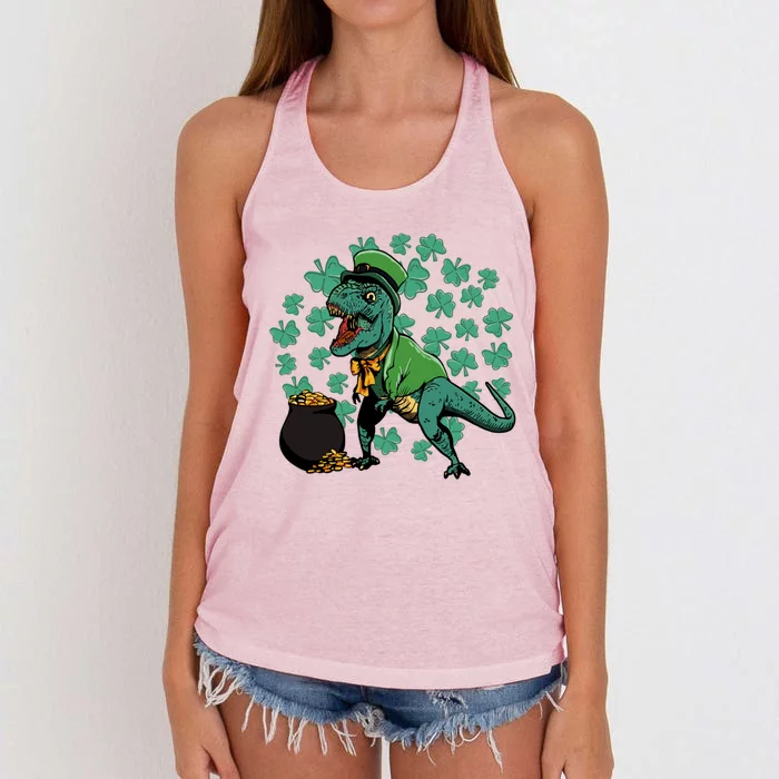 St Patrick's Day Funny Dinosaur Tgiftrex Happy St Pat Trex Day Gift Women's Knotted Racerback Tank