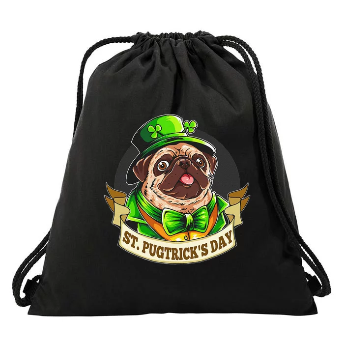 St. Pugtricks Day Pug With A Leprechaun Hat & Shamrock Drawstring Bag