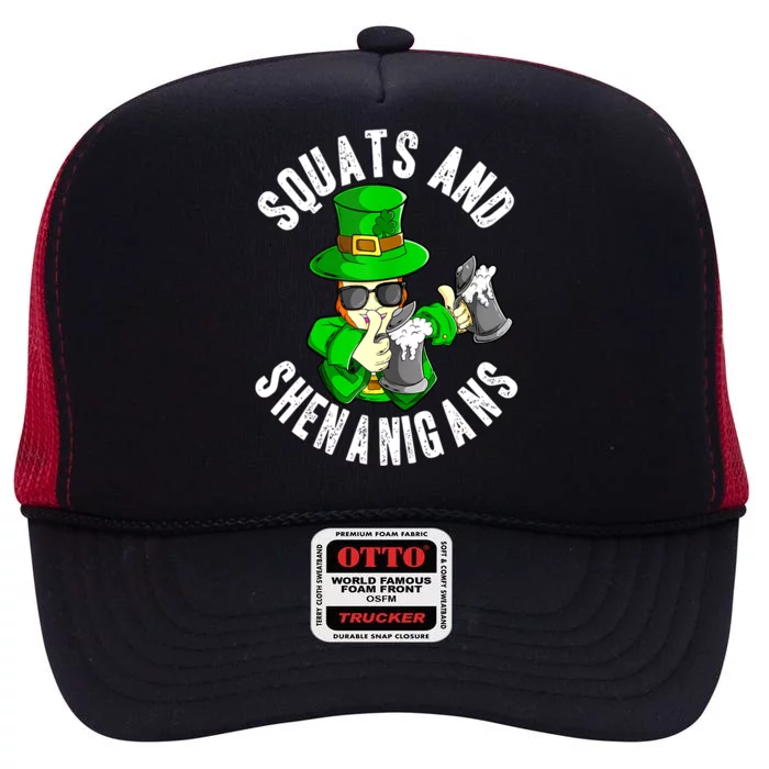 St Patricks Day Squats And Shenanigans Leprechaun Workout Gift High Crown Mesh Trucker Hat