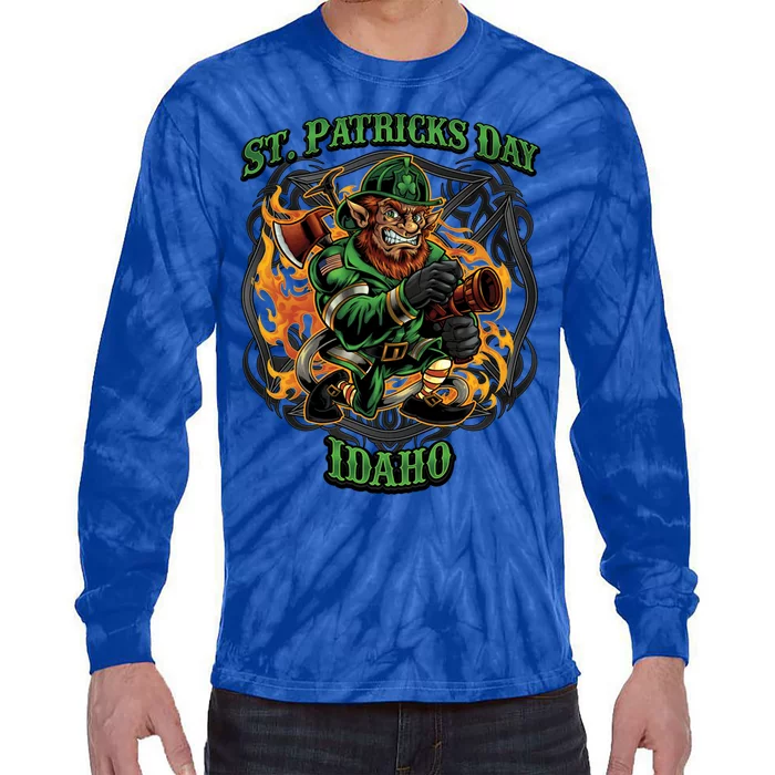 St Patrick's Day Idaho Irish American Heritage Firefighter Great Gift Tie-Dye Long Sleeve Shirt