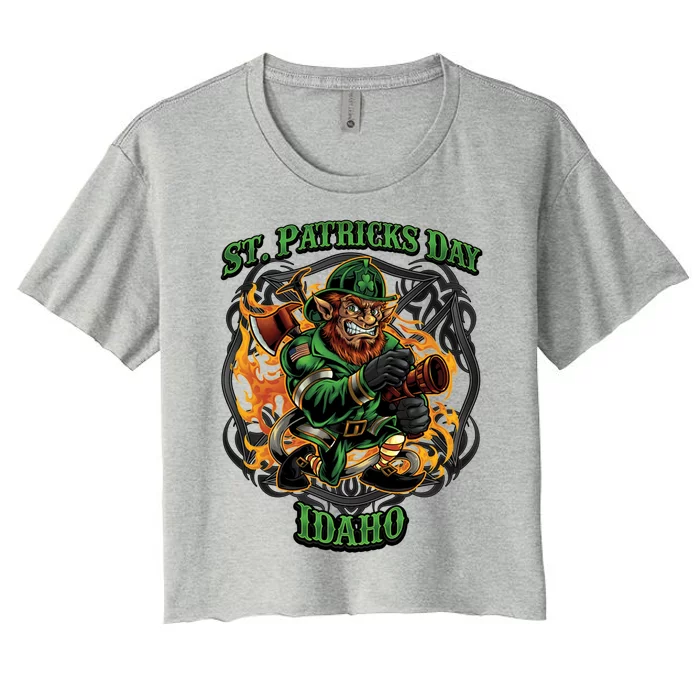 St Patrick's Day Idaho Irish American Heritage Firefighter Great Gift Women's Crop Top Tee