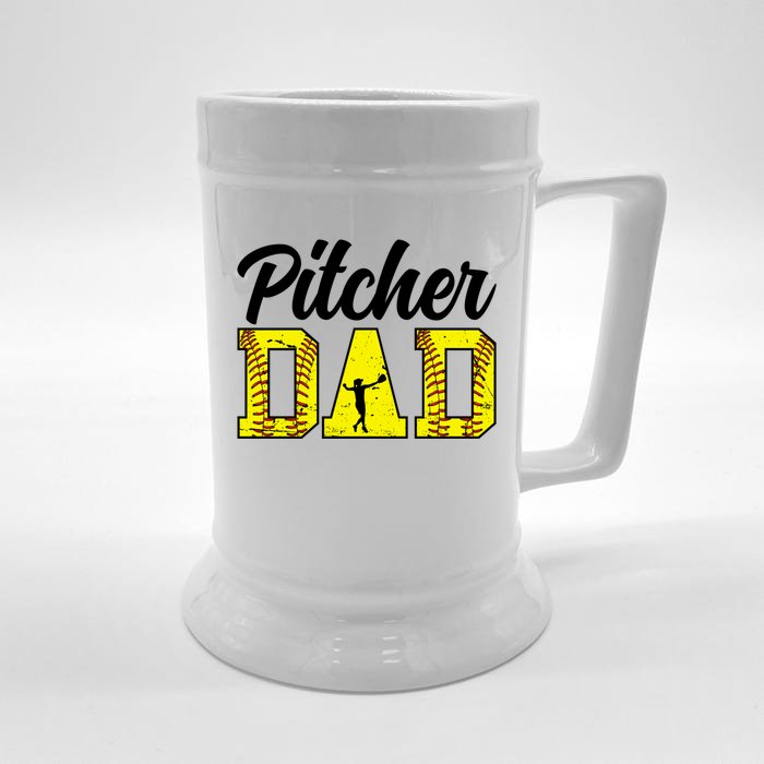 Softball Pitcher Dad Of A Softball Pitcher Father Funny Gift Front & Back Beer Stein