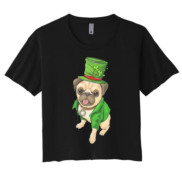 St. Pugtricks Day Pug With A Leprechaun Hat & Shamrock Love Women's Crop Top Tee