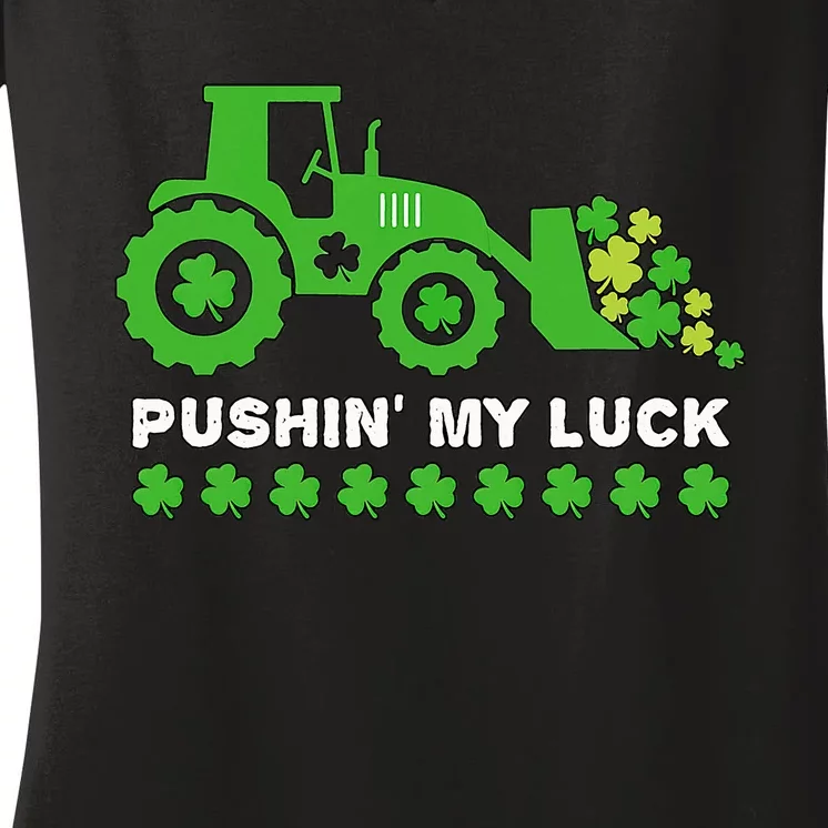 St Patrick's Day Pushing My Luck Monster Truck Women's V-Neck T-Shirt