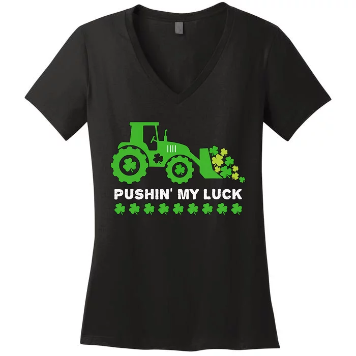 St Patrick's Day Pushing My Luck Monster Truck Women's V-Neck T-Shirt