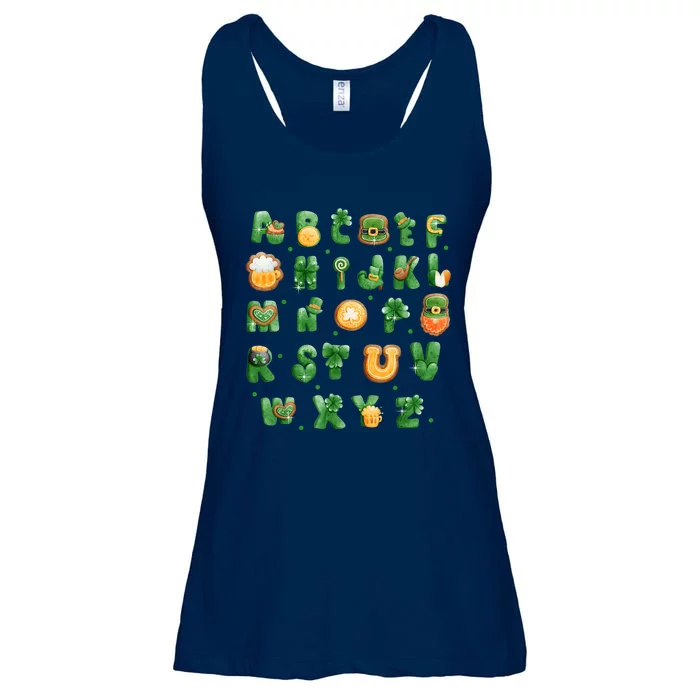 Saint Patricks Day Alphabet ABCs Elem.e.no For Teacher Student Ladies Essential Flowy Tank