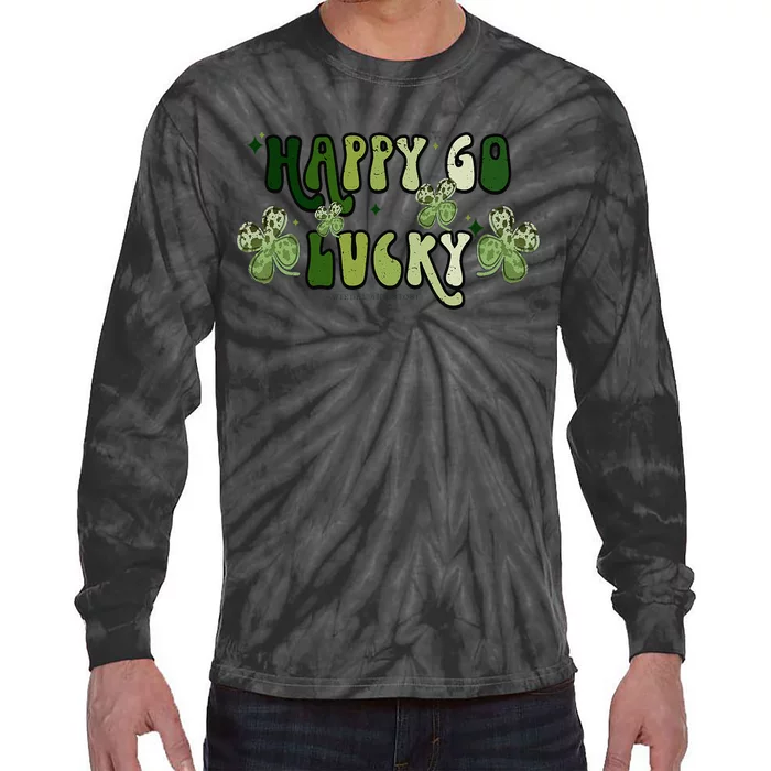 St Patricks Day Happy Go Lucky Shamrock Irish Retro Groovy Tie-Dye Long Sleeve Shirt