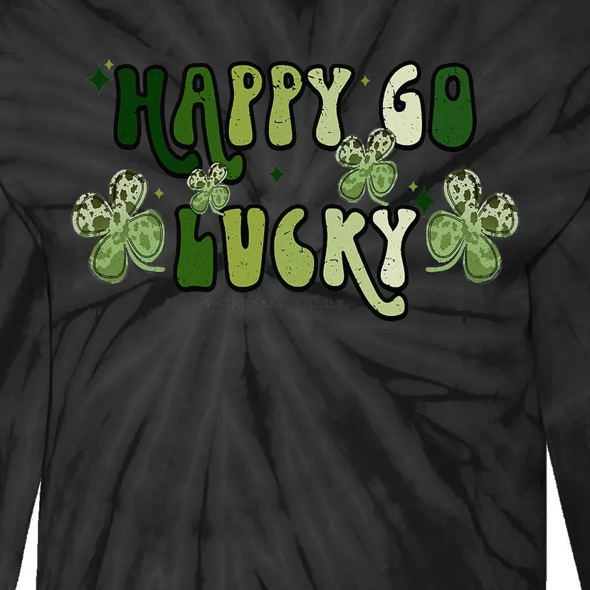 St Patricks Day Happy Go Lucky Shamrock Irish Retro Groovy Tie-Dye Long Sleeve Shirt