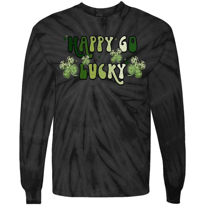 St Patricks Day Happy Go Lucky Shamrock Irish Retro Groovy Tie-Dye Long Sleeve Shirt