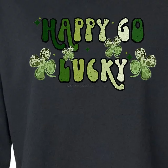 St Patricks Day Happy Go Lucky Shamrock Irish Retro Groovy Cropped Pullover Crew