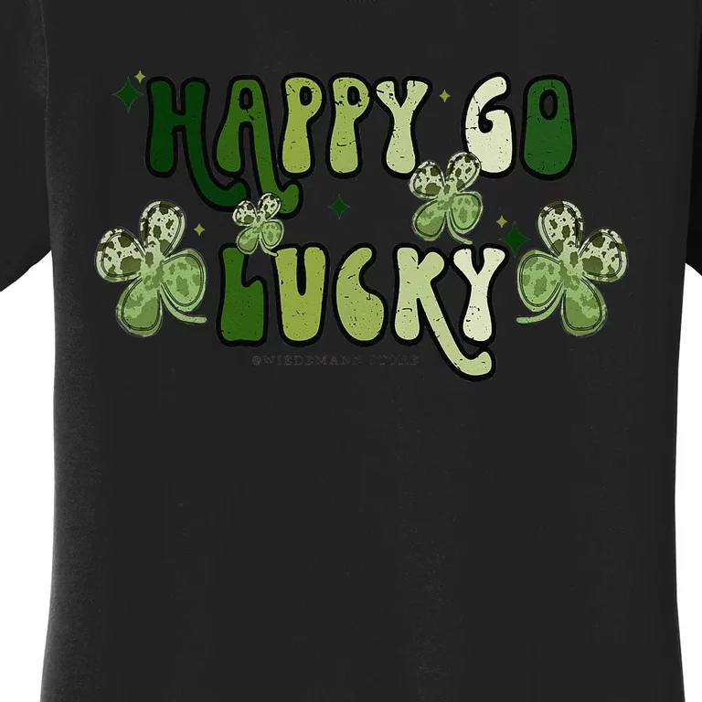 St Patricks Day Happy Go Lucky Shamrock Irish Retro Groovy Women's T-Shirt