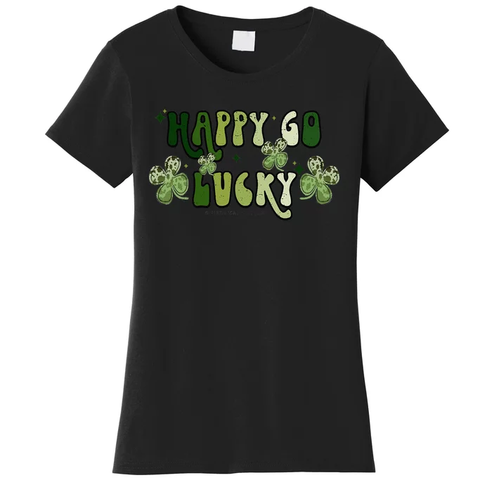 St Patricks Day Happy Go Lucky Shamrock Irish Retro Groovy Women's T-Shirt