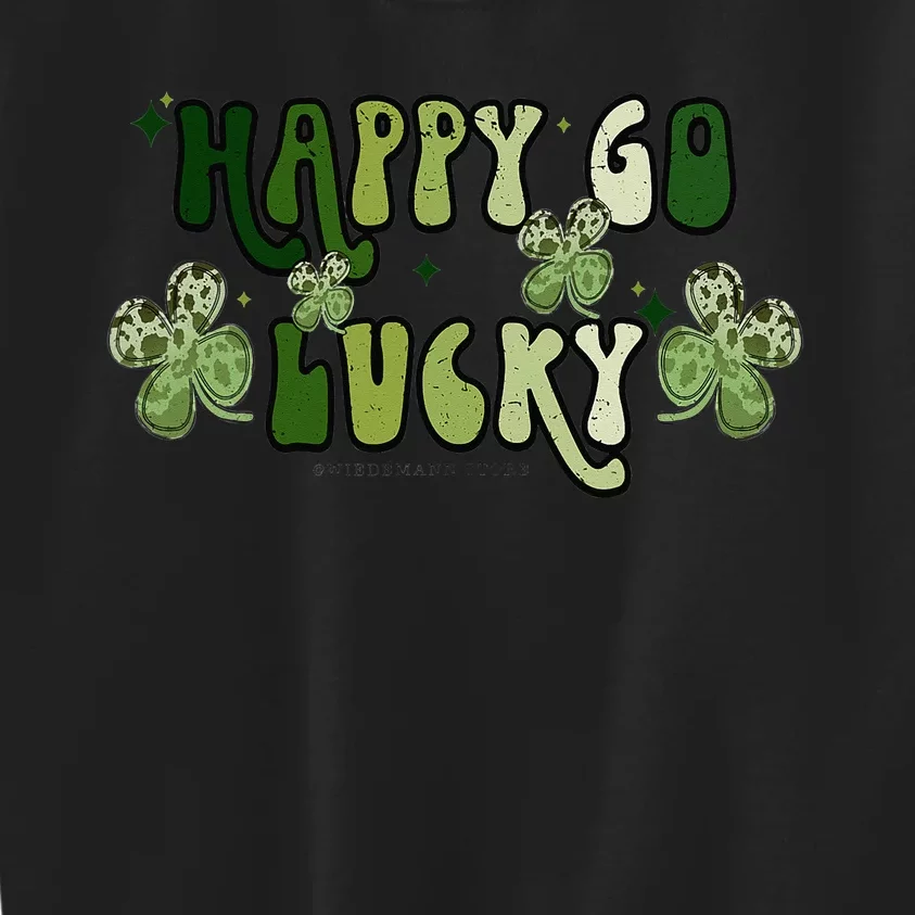 St Patricks Day Happy Go Lucky Shamrock Irish Retro Groovy Kids Sweatshirt