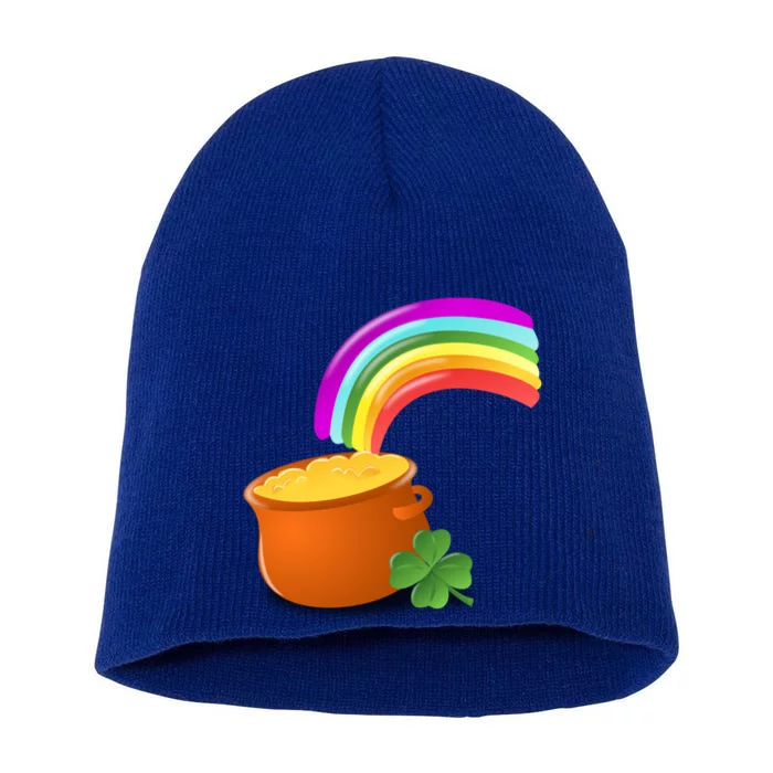 St Patrick's Day Leprechaun's Pot Of Gold At End Of Rainbow Cool Gift Short Acrylic Beanie