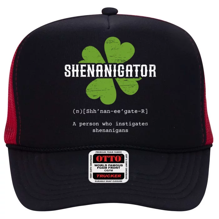 St Patricks Day Irish Shenanigator Lucky Funny Cloverleaf Gift High Crown Mesh Trucker Hat