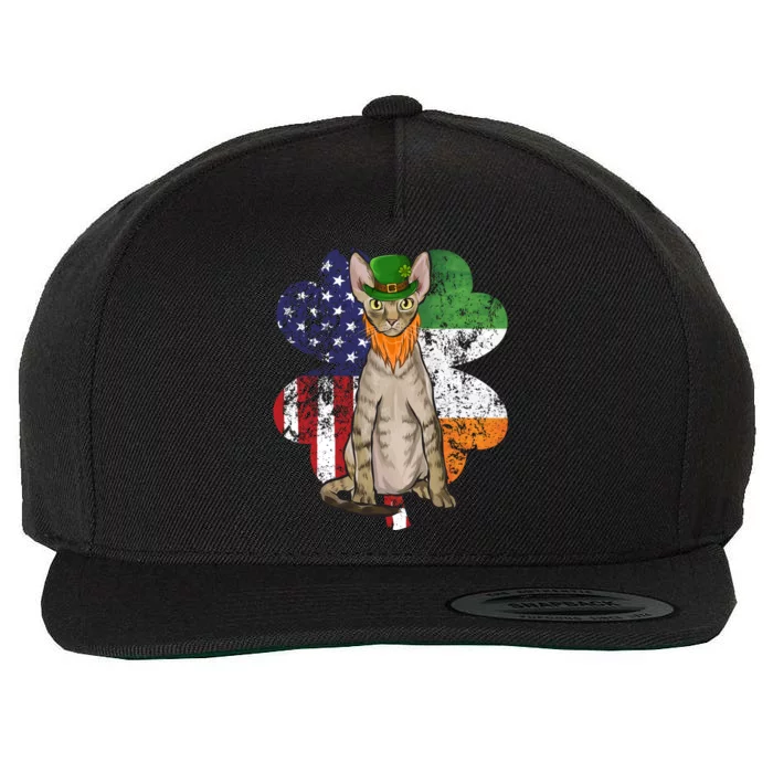 St Patricks Day Irish American Flag Devon Rex Cat Gift Wool Snapback Cap