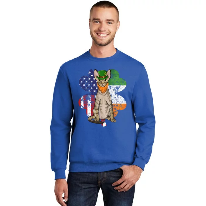 St Patricks Day Irish American Flag Devon Rex Cat Gift Sweatshirt