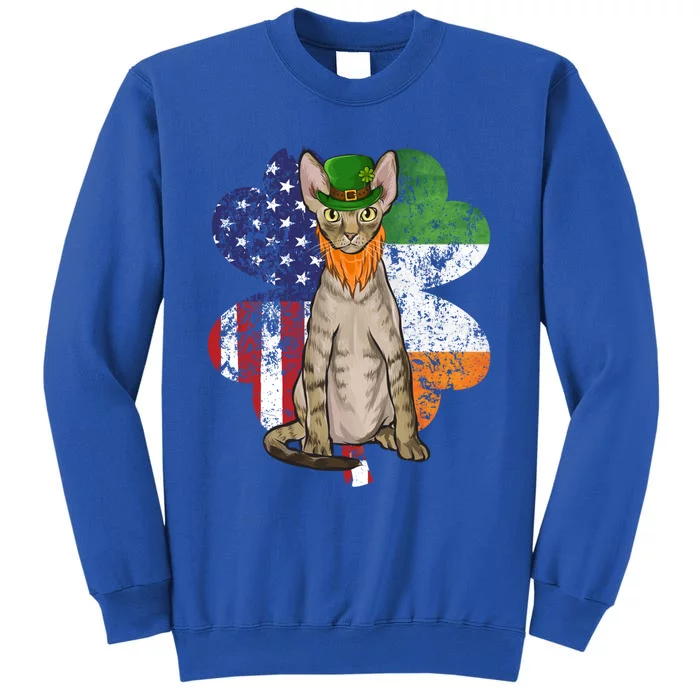 St Patricks Day Irish American Flag Devon Rex Cat Gift Sweatshirt