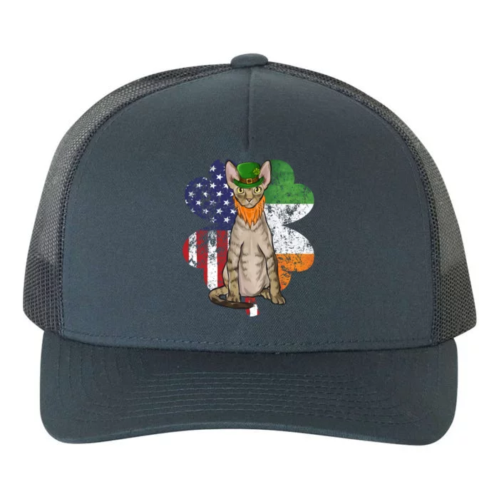 St Patricks Day Irish American Flag Devon Rex Cat Gift Yupoong Adult 5-Panel Trucker Hat