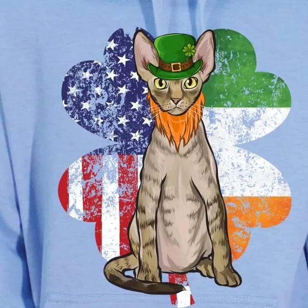 St Patricks Day Irish American Flag Devon Rex Cat Gift Unisex Surf Hoodie