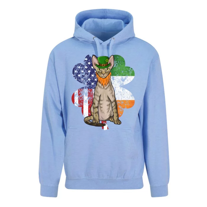 St Patricks Day Irish American Flag Devon Rex Cat Gift Unisex Surf Hoodie