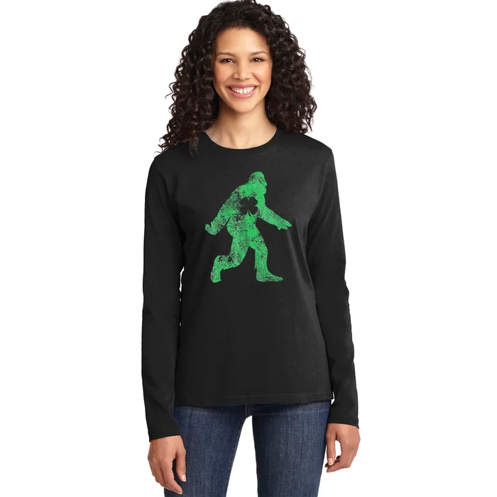 St Patricks Day Bigfoot Sasquatch Saint Paddys Irish Ladies Long Sleeve Shirt