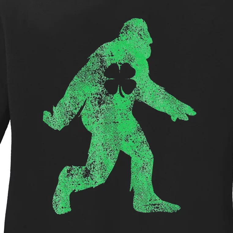 St Patricks Day Bigfoot Sasquatch Saint Paddys Irish Ladies Long Sleeve Shirt