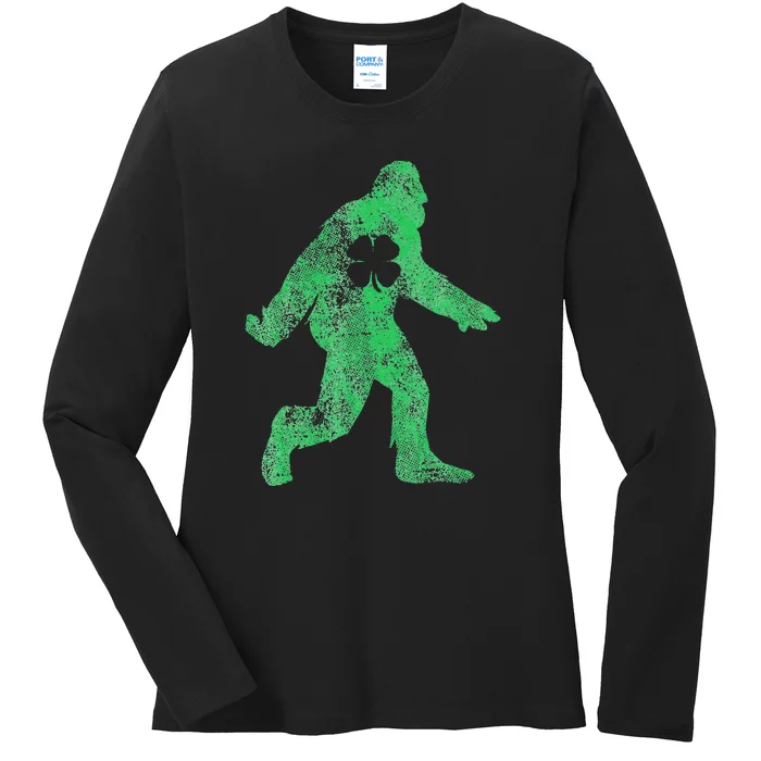 St Patricks Day Bigfoot Sasquatch Saint Paddys Irish Ladies Long Sleeve Shirt