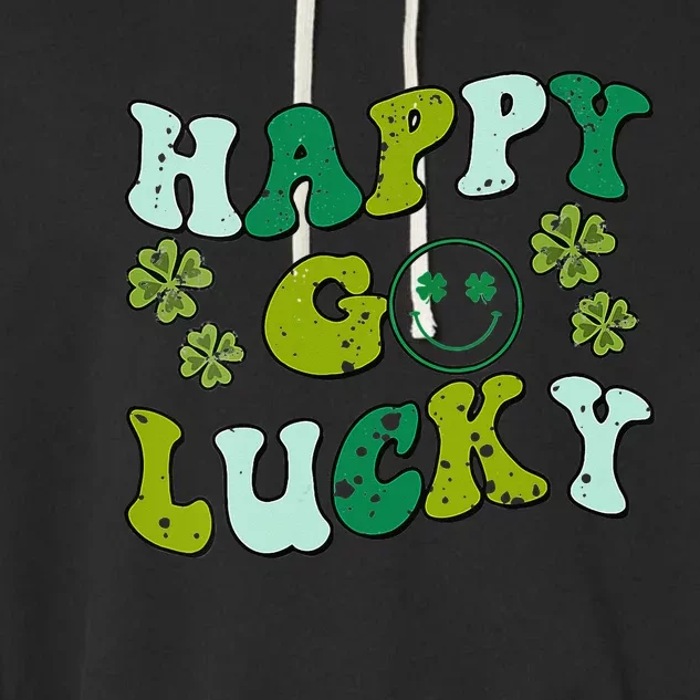 St Patricks Day Happy Go Lucky Shamrock Irish Retro Groovy Garment-Dyed Fleece Hoodie