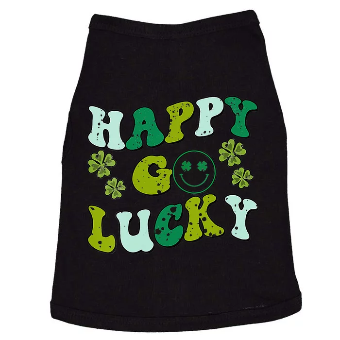 St Patricks Day Happy Go Lucky Shamrock Irish Retro Groovy Doggie Tank