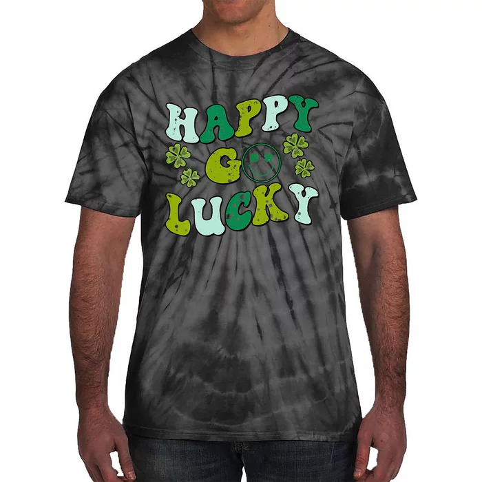 St Patricks Day Happy Go Lucky Shamrock Irish Retro Groovy Tie-Dye T-Shirt