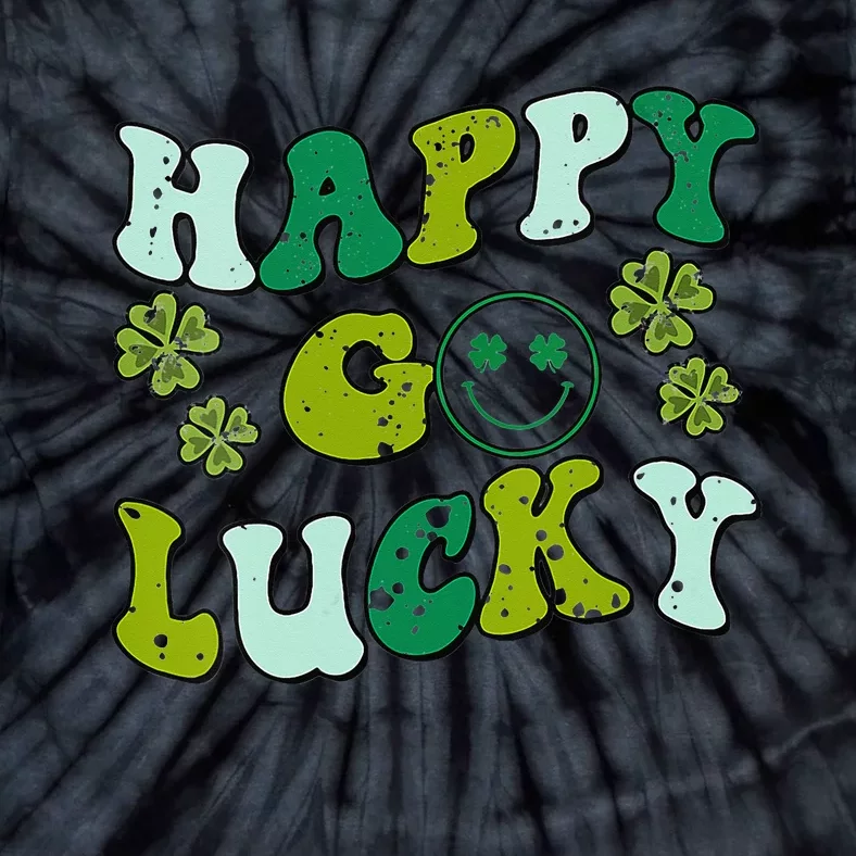 St Patricks Day Happy Go Lucky Shamrock Irish Retro Groovy Tie-Dye T-Shirt