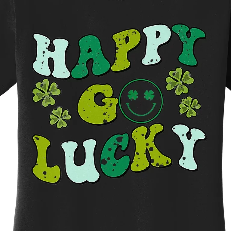 St Patricks Day Happy Go Lucky Shamrock Irish Retro Groovy Women's T-Shirt