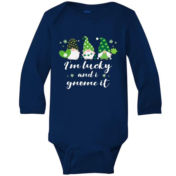 St Patricks Day Green Gnomes Funny Saying Irish Funny Gift Baby Long Sleeve Bodysuit