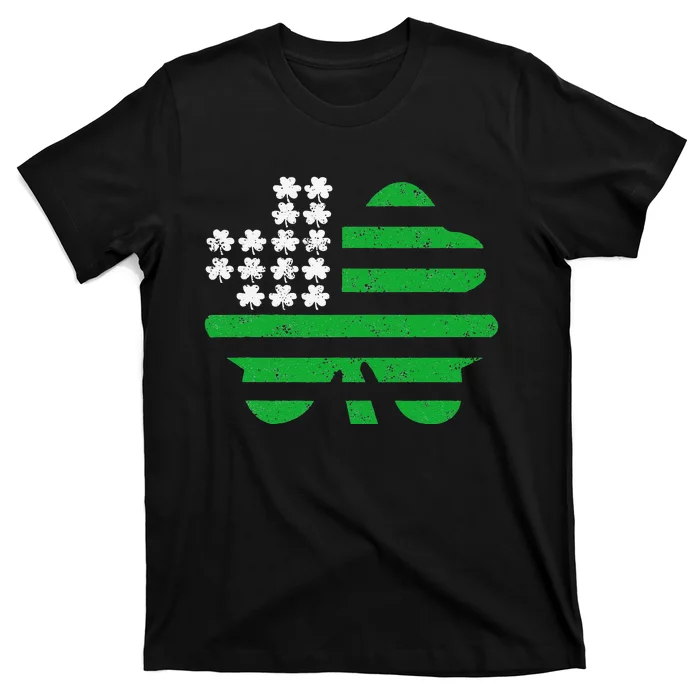 Saint Patricks Day US Flag Four Leaf Clover Shamrock Love T-Shirt