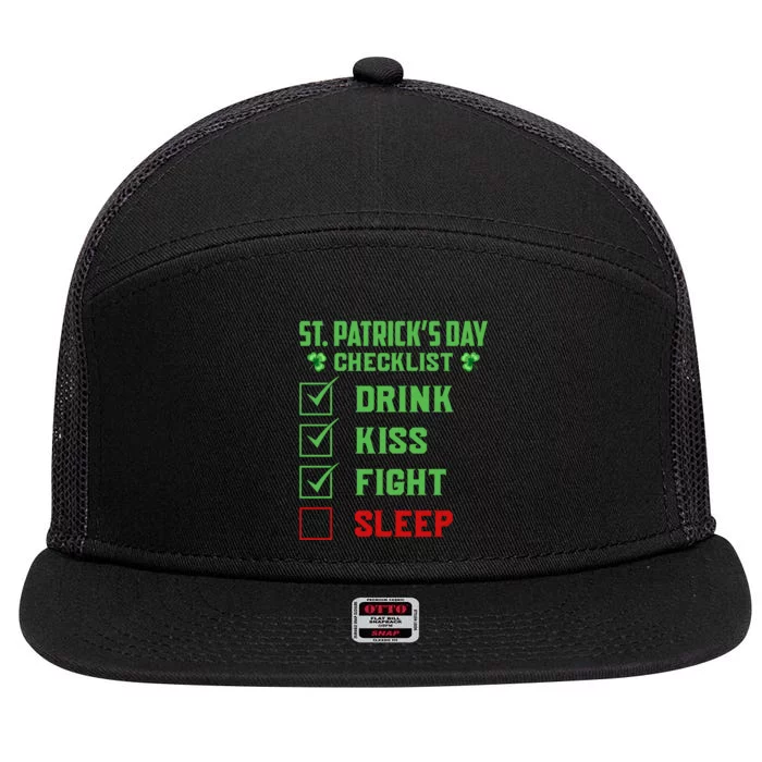 St Patricks Day Checklist Funny Drink 7 Panel Mesh Trucker Snapback Hat