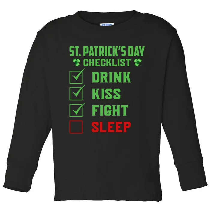 St Patricks Day Checklist Funny Drink Toddler Long Sleeve Shirt