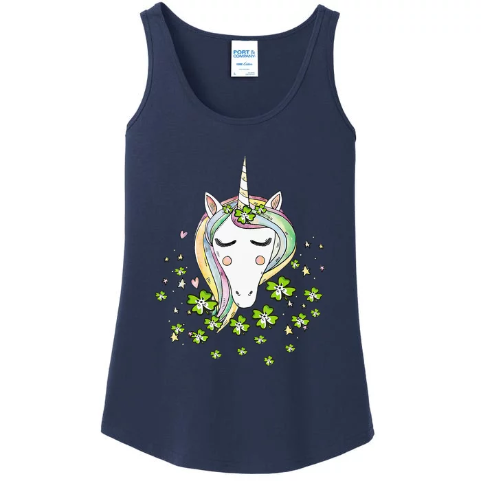 St Patricks Day Shamrock Unicorn Irish Green Ladies Essential Tank