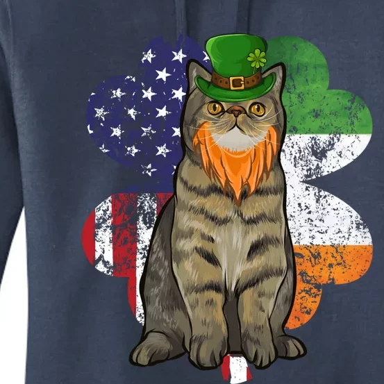 St Patricks Day Irish American Flag Exotic Shorthair Cat Gift Women's Pullover Hoodie