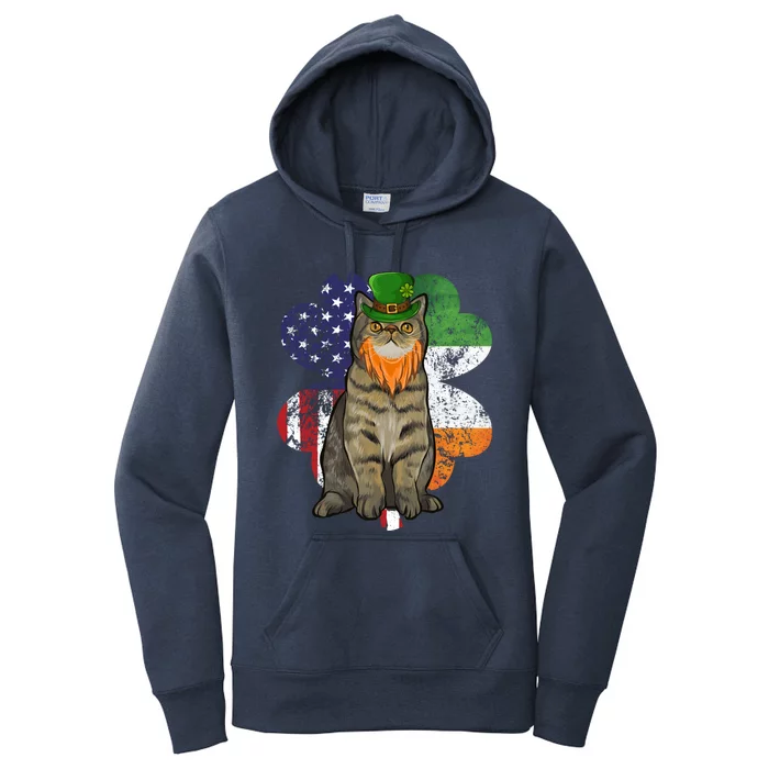 St Patricks Day Irish American Flag Exotic Shorthair Cat Gift Women's Pullover Hoodie