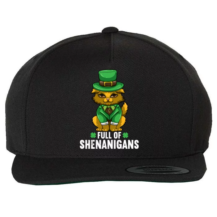 St Patricks Day Cat Full Of Shenanigans Gift Wool Snapback Cap