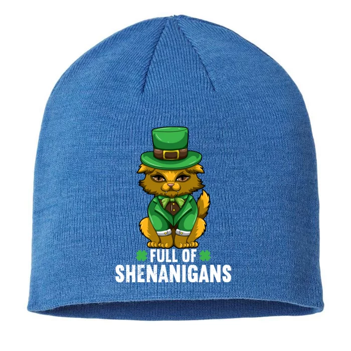 St Patricks Day Cat Full Of Shenanigans Gift 8 1/2in Sustainable Knit Beanie