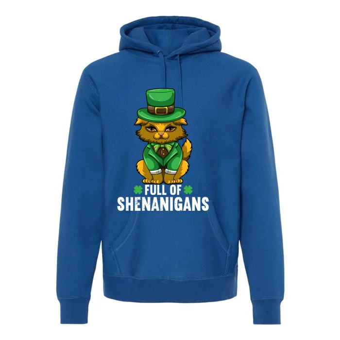 St Patricks Day Cat Full Of Shenanigans Gift Premium Hoodie