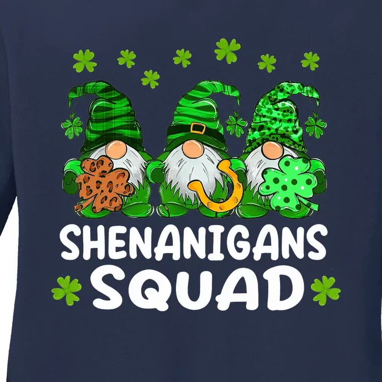 St Patricks Day Shenanigans Squad Gnomes Green Funny Irish Ladies Long Sleeve Shirt