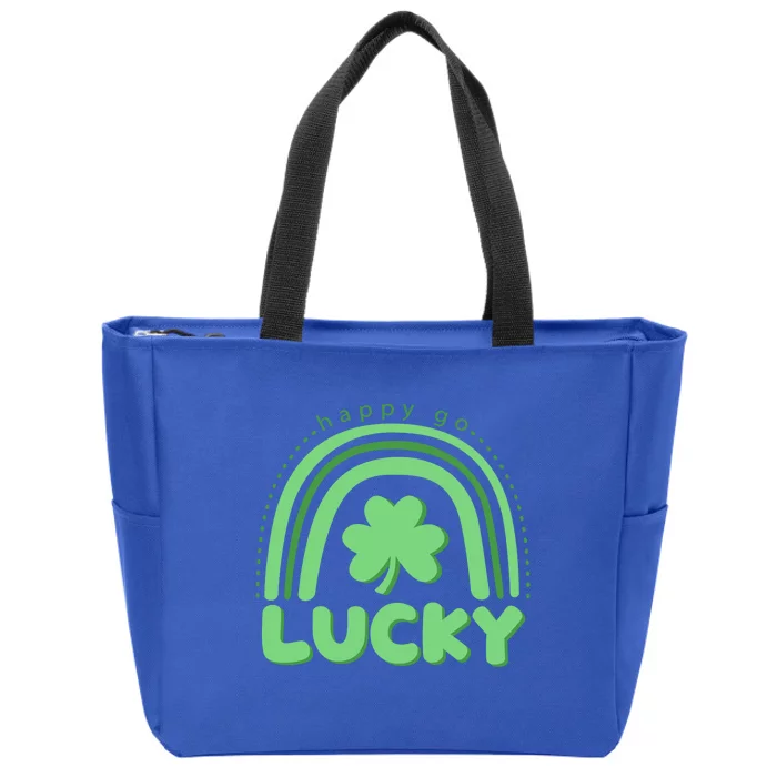 St Patricks Day Happy Go Lucky Vintage Retro Irish Shamrock Gift Zip Tote Bag