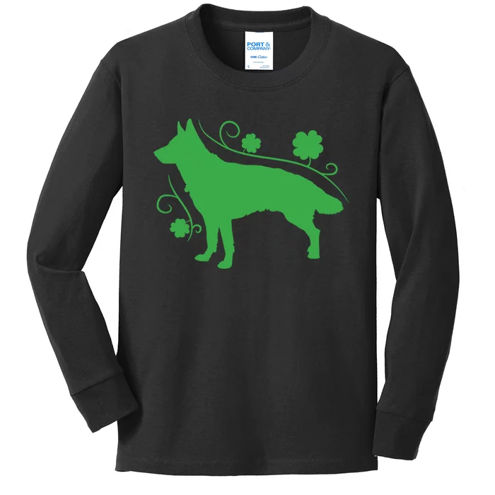 St Patricks Day Green Dog Kids Long Sleeve Shirt