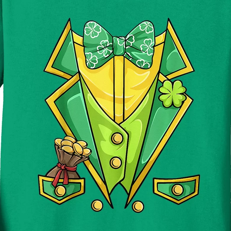 St Patricks Day Irish Tuxedo Leprechaun Costume Kids Long Sleeve Shirt